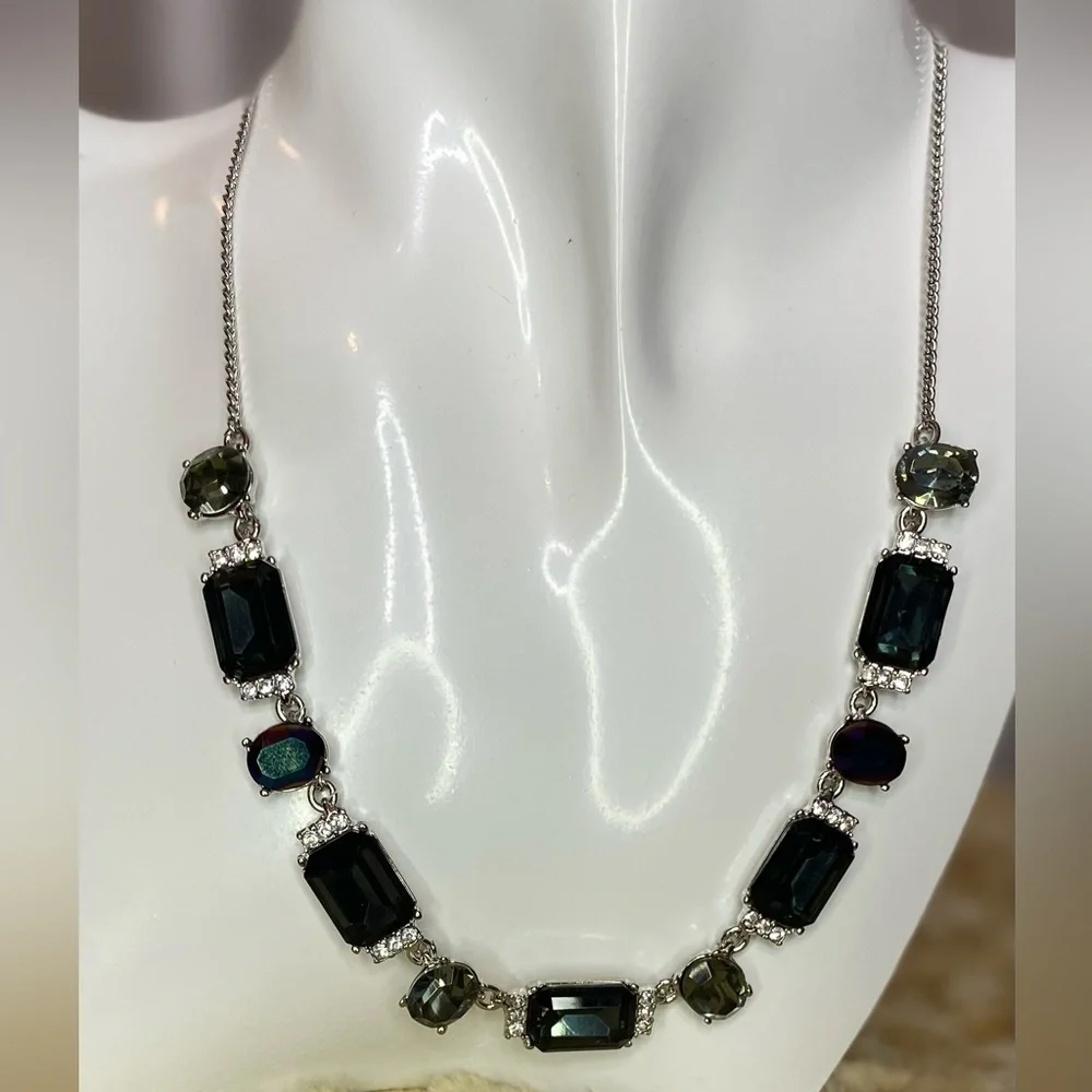 Givenchy Pave Blue Stone Crystal Accent Silver Tone Collar Necklace